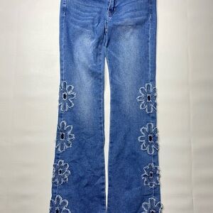 Sky Jeans Blue Floral-Appliqué Boot Cut Jeans
